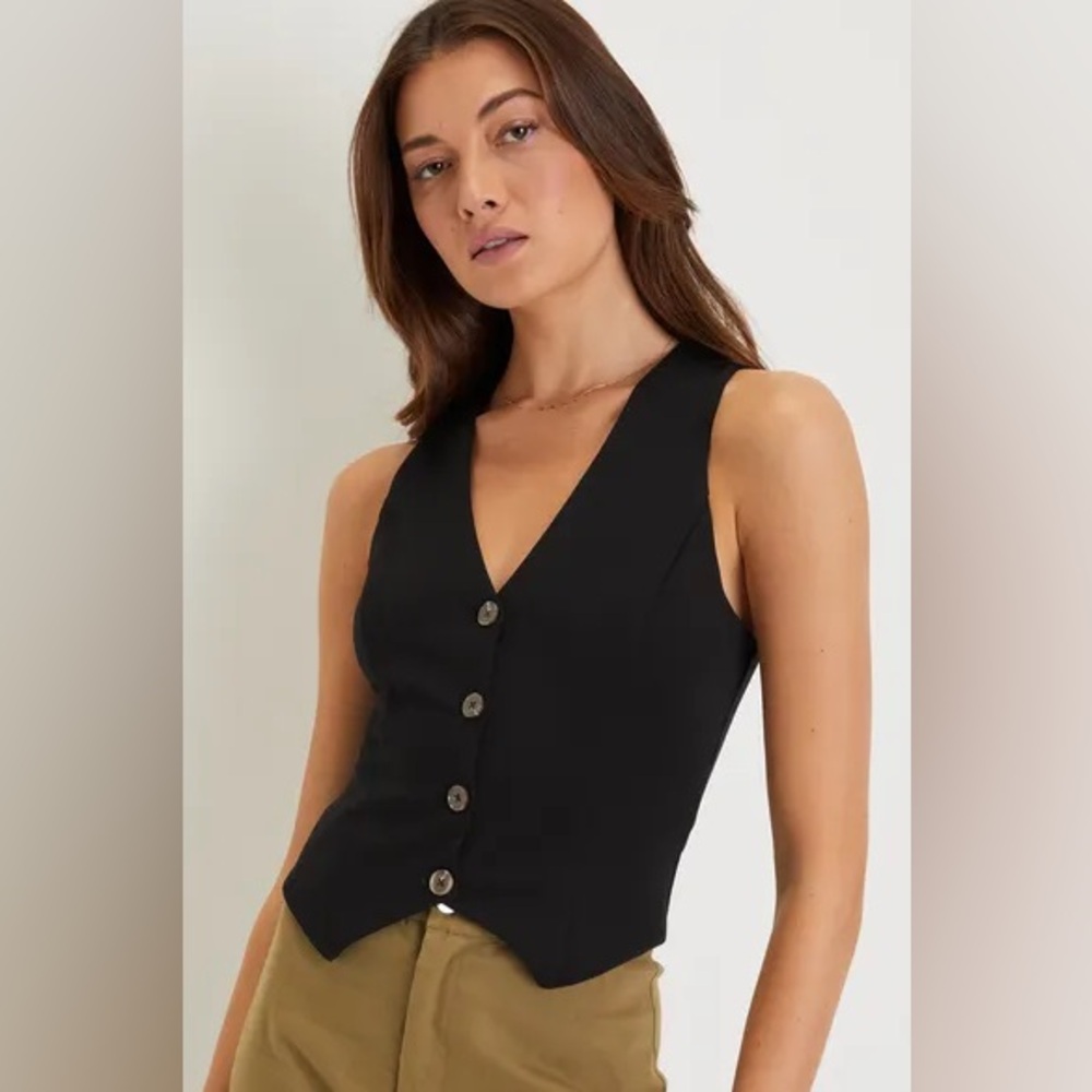 Black Sleeveless Fitted Button-Up Vest Size S